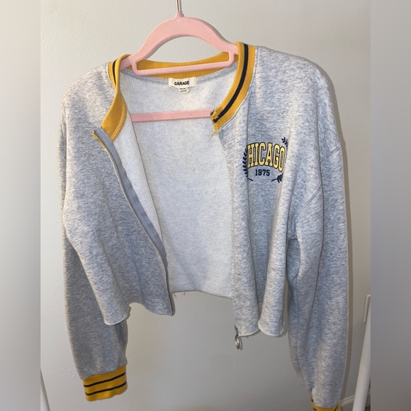 Garage Gray Yellow Striped Varsity Ring Zip Up jacket - Picture 4 of 4